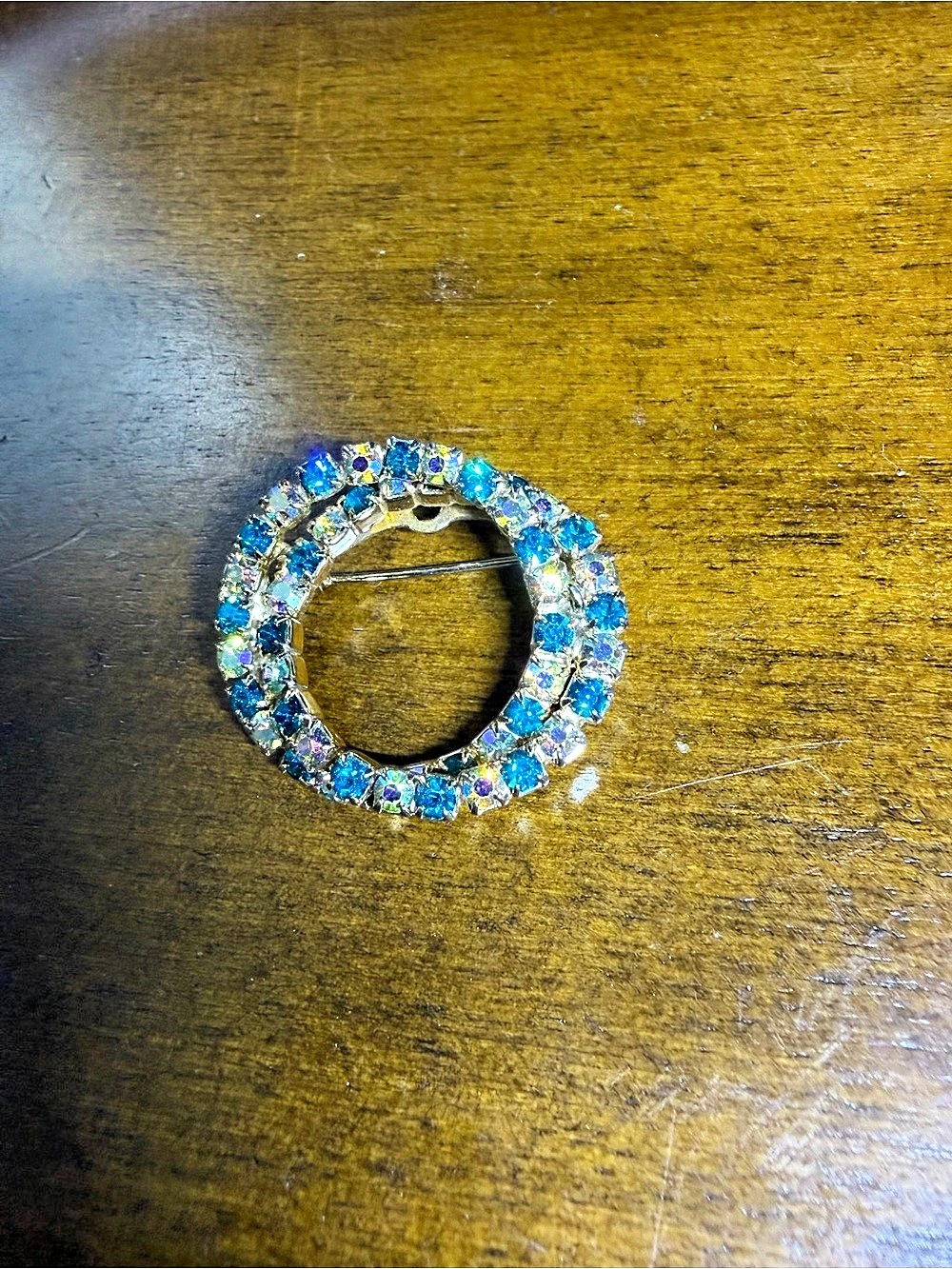 Blue & Silver Rhinestone Brooch
